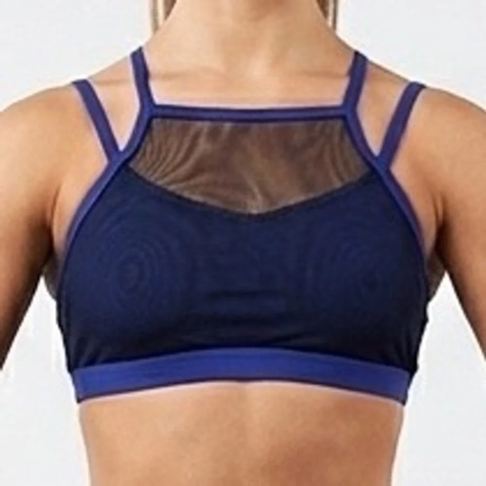 XL Body Wrappers Royal Blue Black Mesh High Neck Dance‎ Crop Top youth 12-14